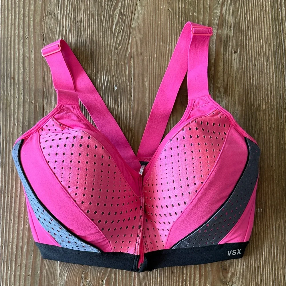VSX Victoria Secret front close Hot Pink and Gray Sports Bra